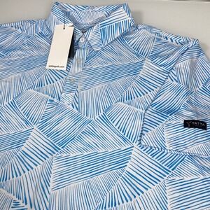 Yatta Golf Mens Large Blue White Geometric Performance Polo Shirt NEW Stretch UV